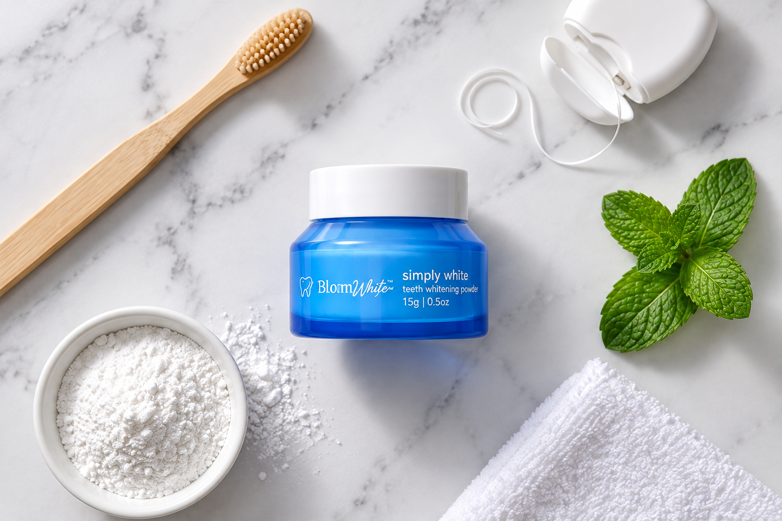 Bloom White Simply White teeth whitening powder jar, 15g