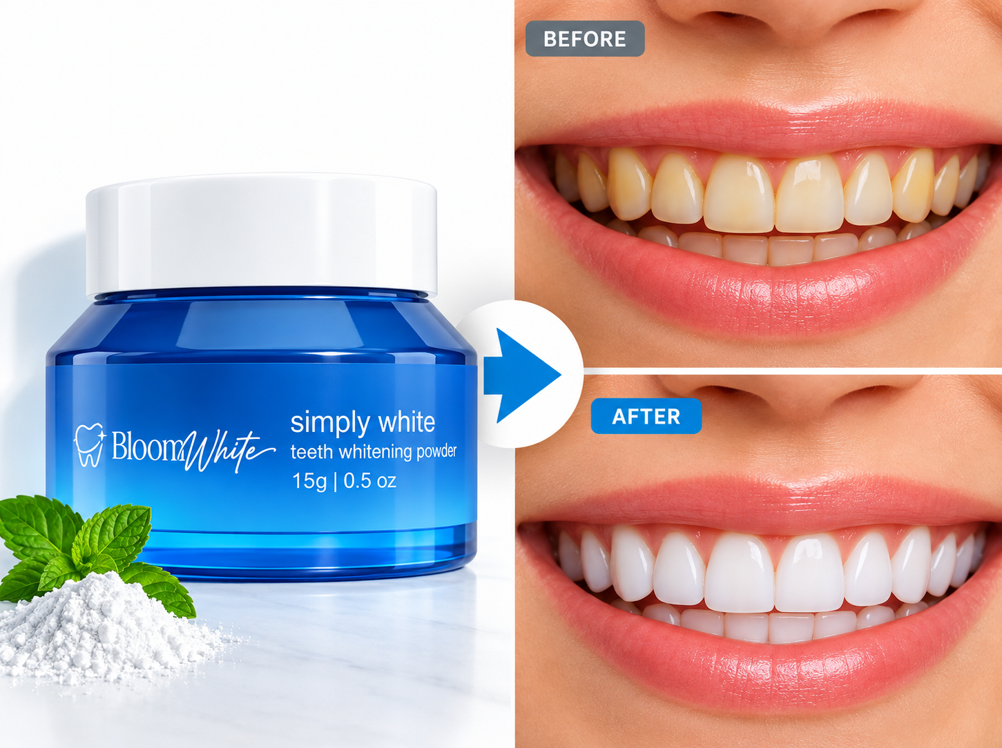 Bloom White whitening powder lifestyle result image